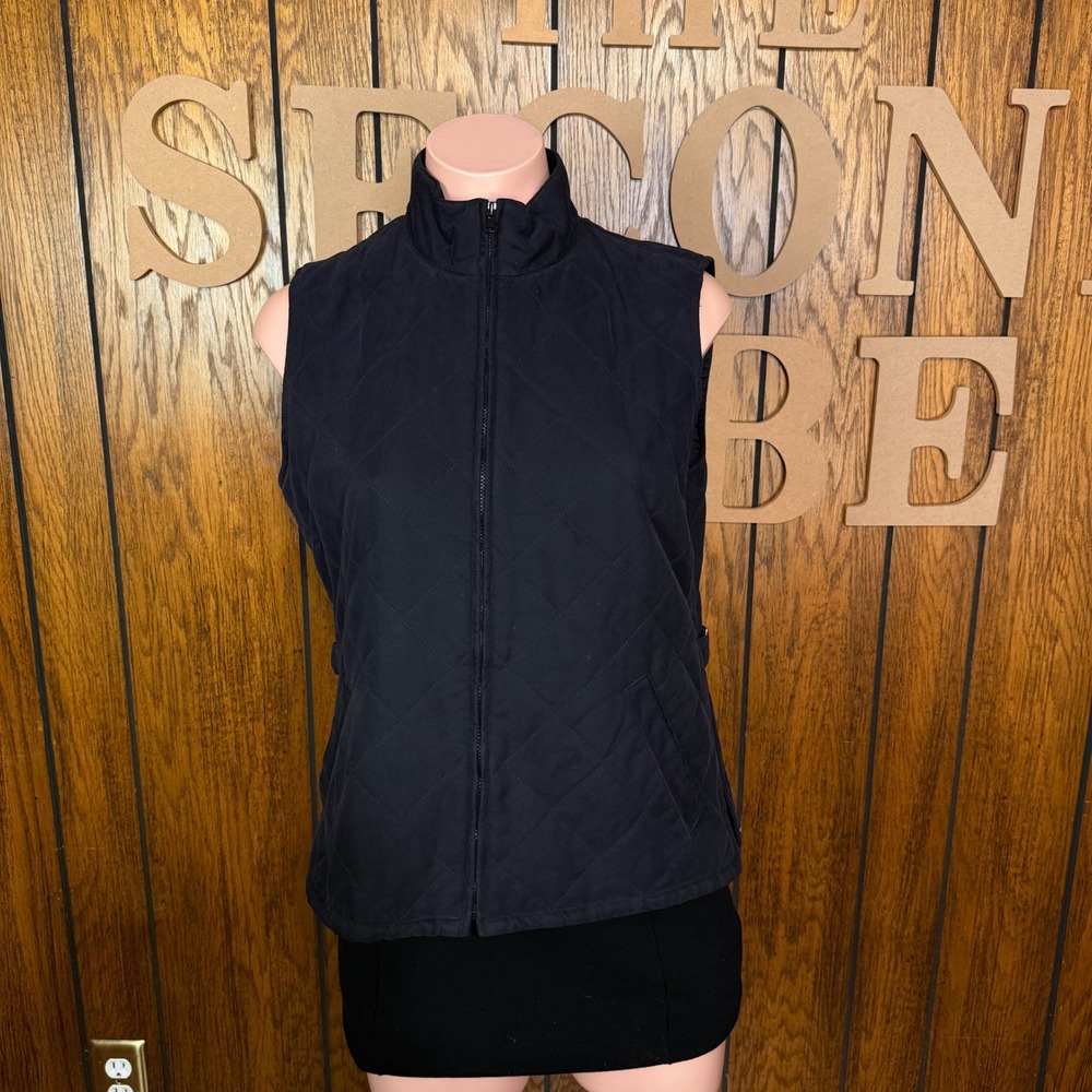 Black Quilted Orvis Vest Wmn S Side Buckle Equestrian Old Money Heritage Preppy